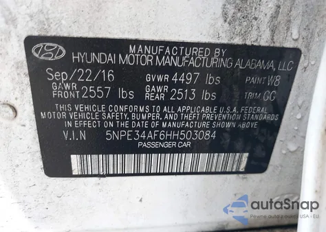 2017 Hyundai Sonata Sport from USA, damaged, VIN 5NPE34AF6HH503084